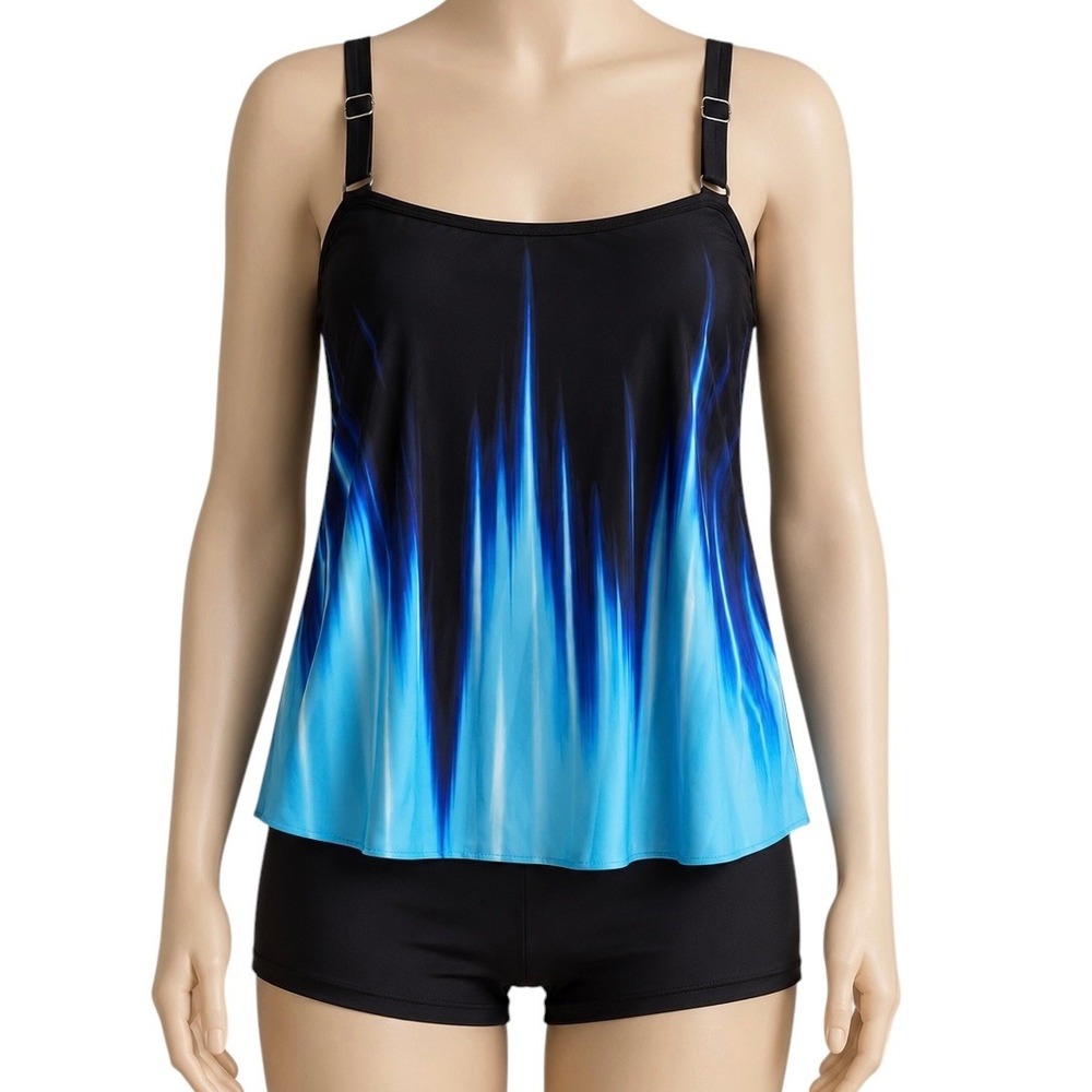 Unbranded Tankini Swimsuit Women XL Blue Black NWOT Ombre Flame Two Piece